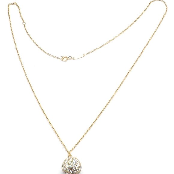 Authentic! Tiffany & Co 18k Yellow Gold Hardware Diamond Ball Pendant Necklace - Picture 6 of 14